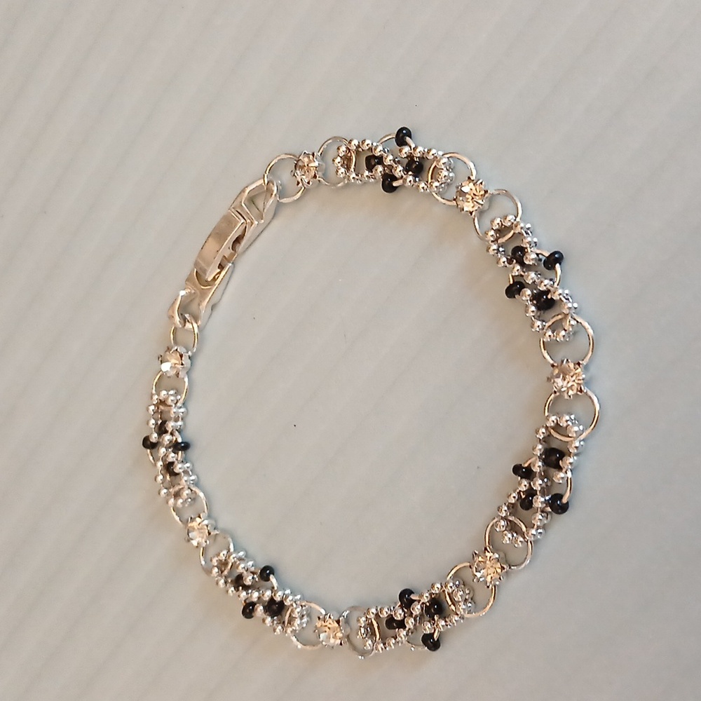 Women's Black And silver Beaded Embellished Statement Bracelet - Picture 5 of 16